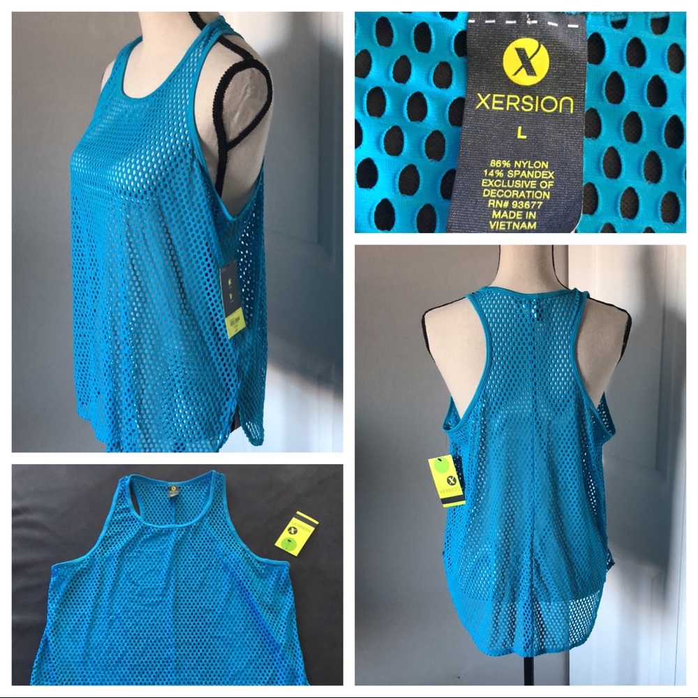 NEW-XERSION ACTIVEWEAR BLUE MESH TANK TOP | L